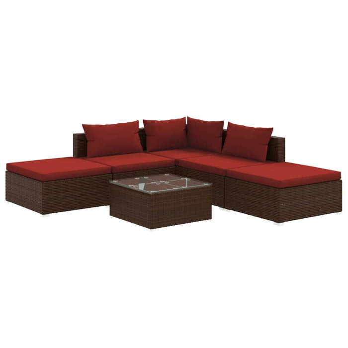 6-tlg. Garten-Lounge-Set mit Kissen Poly Rattan Braun