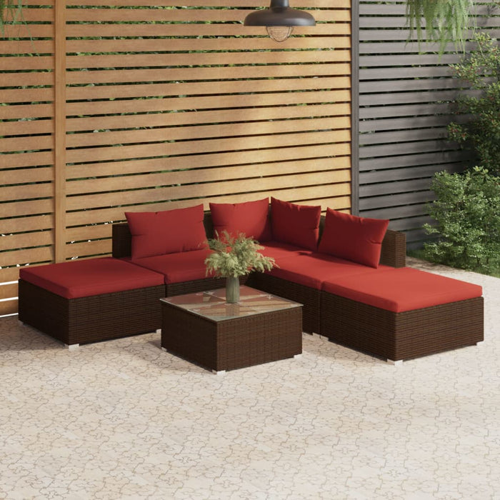 6-tlg. Garten-Lounge-Set mit Kissen Poly Rattan Braun