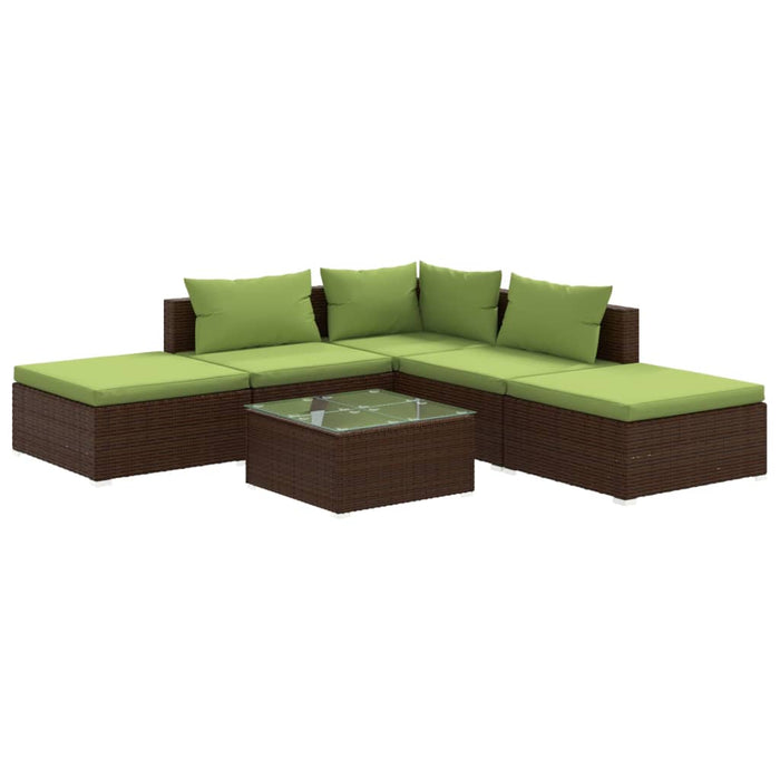 6-tlg. Garten-Lounge-Set mit Kissen Poly Rattan Braun