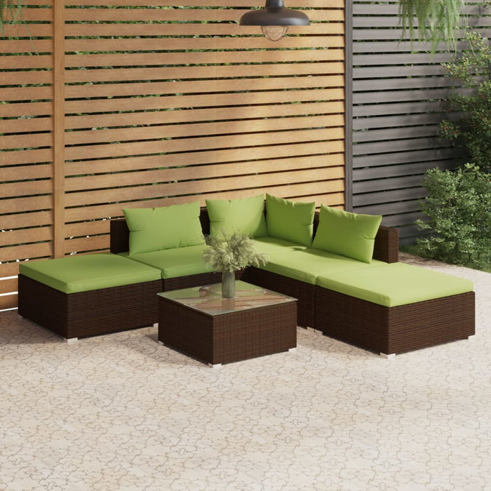 6-tlg. Garten-Lounge-Set mit Kissen Poly Rattan Braun