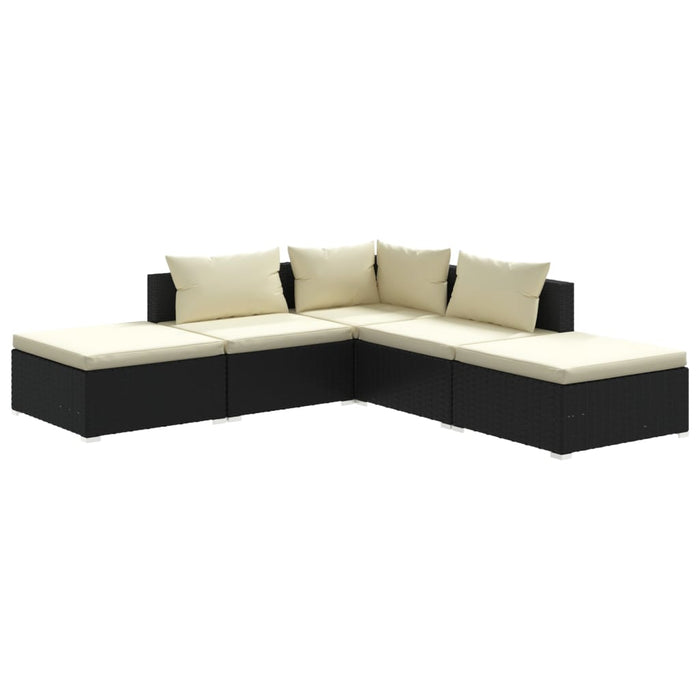 5-tlg. Garten-Lounge-Set mit Kissen Poly Rattan Schwarz