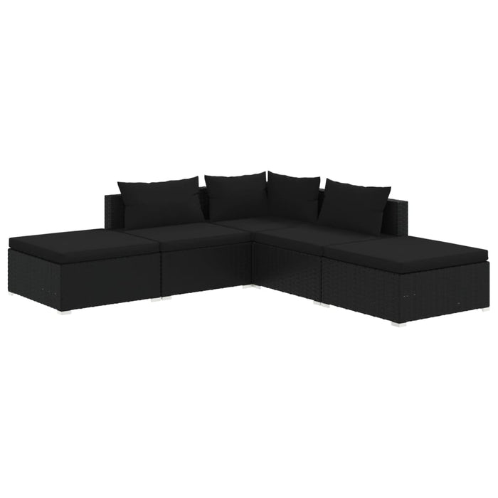 5-tlg. Garten-Lounge-Set mit Kissen Poly Rattan Schwarz