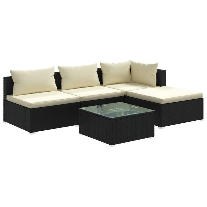5-tlg. Garten-Lounge-Set mit Kissen Poly Rattan Schwarz