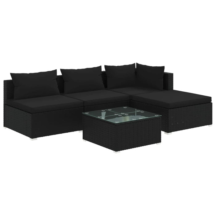 5-tlg. Garten-Lounge-Set mit Kissen Poly Rattan Schwarz