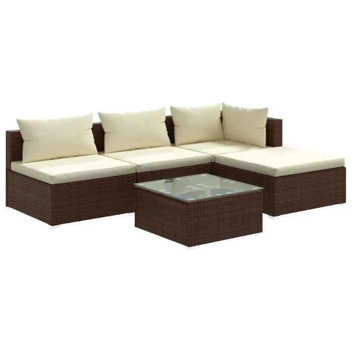 5-tlg. Garten-Lounge-Set mit Kissen Poly Rattan Braun
