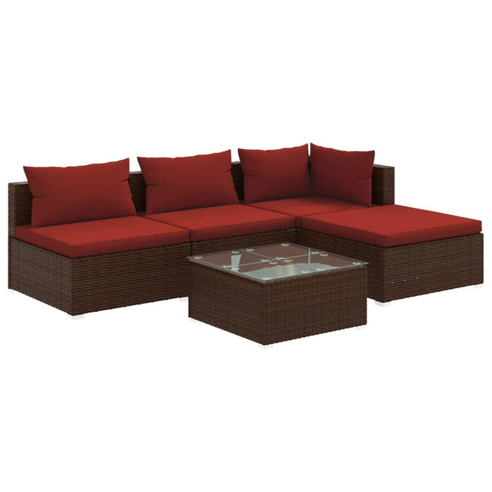 5-tlg. Garten-Lounge-Set mit Kissen Poly Rattan Braun