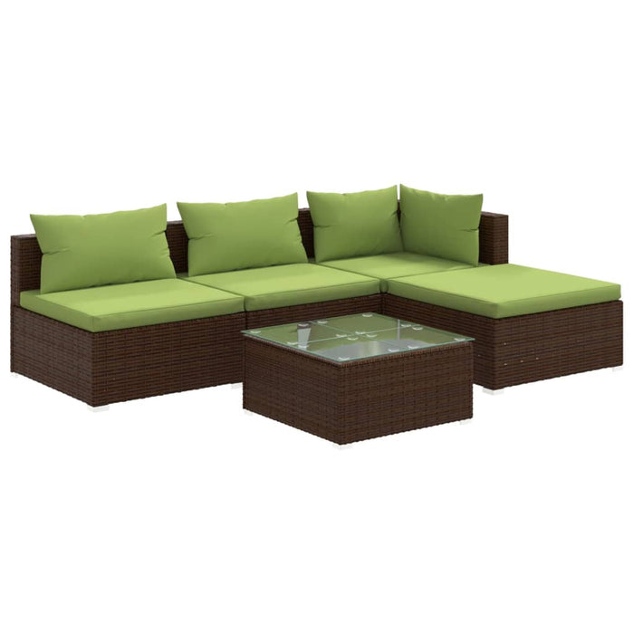 5-tlg. Garten-Lounge-Set mit Kissen Poly Rattan Braun