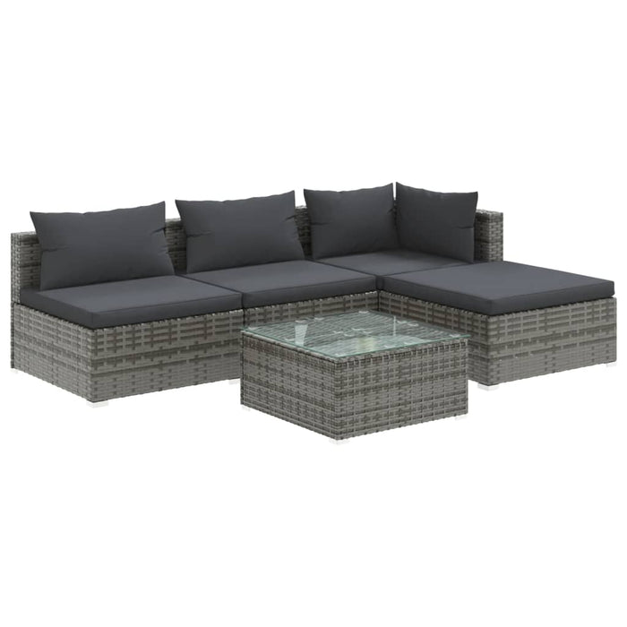5-tlg. Garten-Lounge-Set mit Kissen Poly Rattan Grau