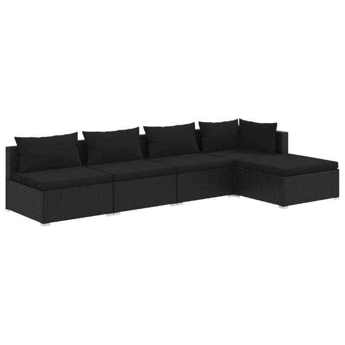 5-tlg. Garten-Lounge-Set mit Kissen Poly Rattan Schwarz