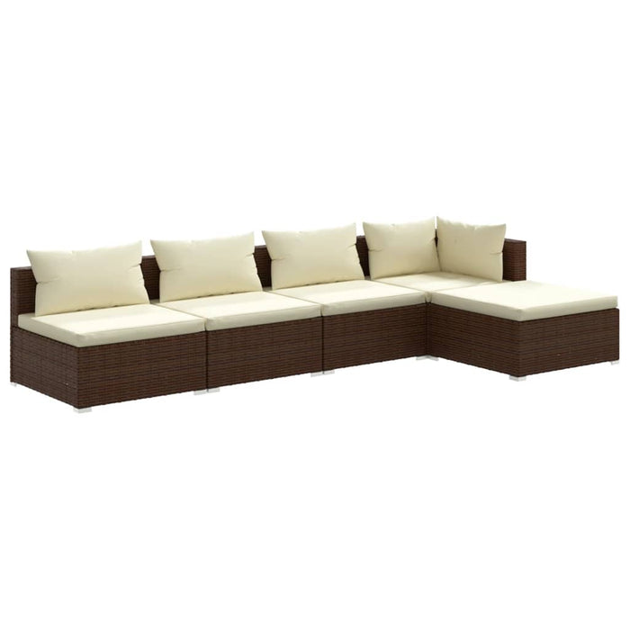 5-tlg. Garten-Lounge-Set mit Kissen Poly Rattan Braun