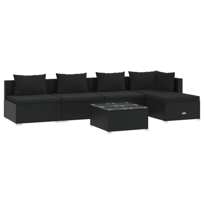 6-tlg. Garten-Lounge-Set mit Kissen Poly Rattan Schwarz