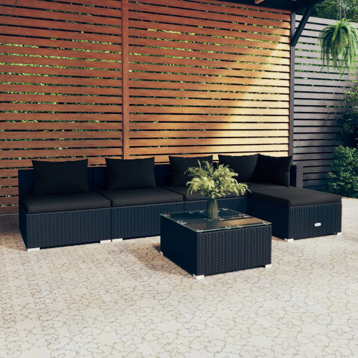 6-tlg. Garten-Lounge-Set mit Kissen Poly Rattan Schwarz