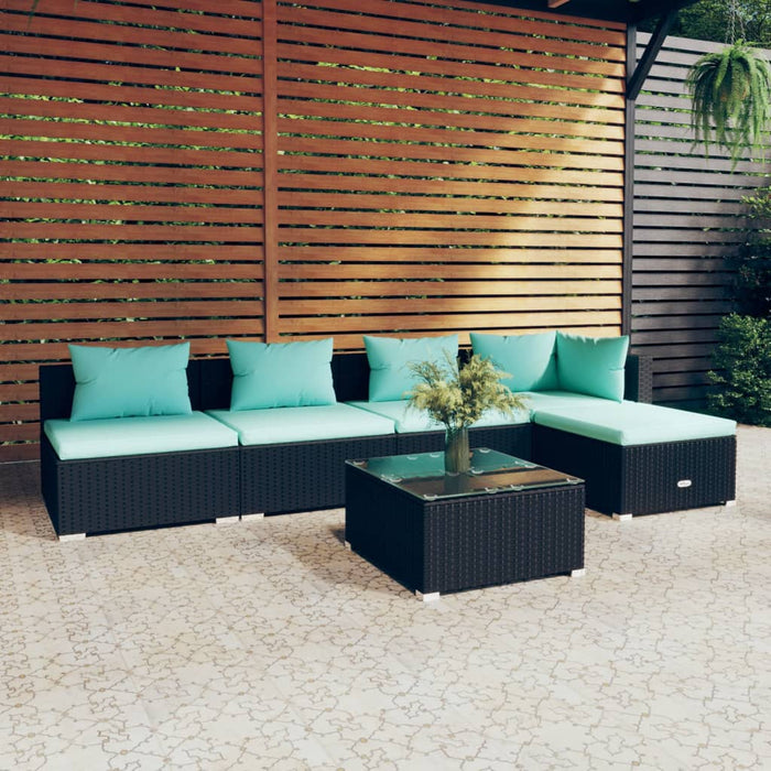 6-tlg. Garten-Lounge-Set mit Kissen Poly Rattan Schwarz
