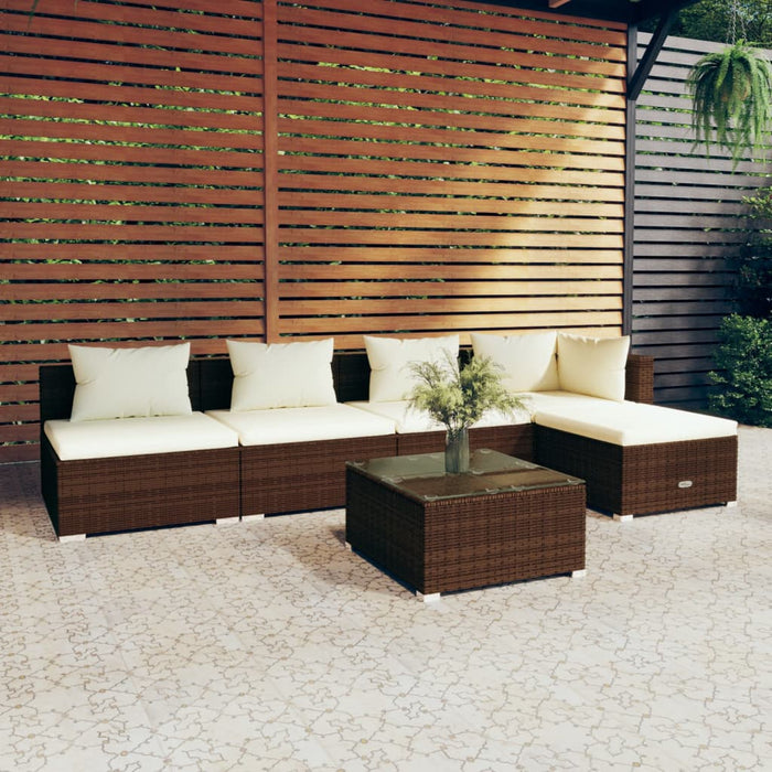 6-tlg. Garten-Lounge-Set mit Kissen Poly Rattan Braun
