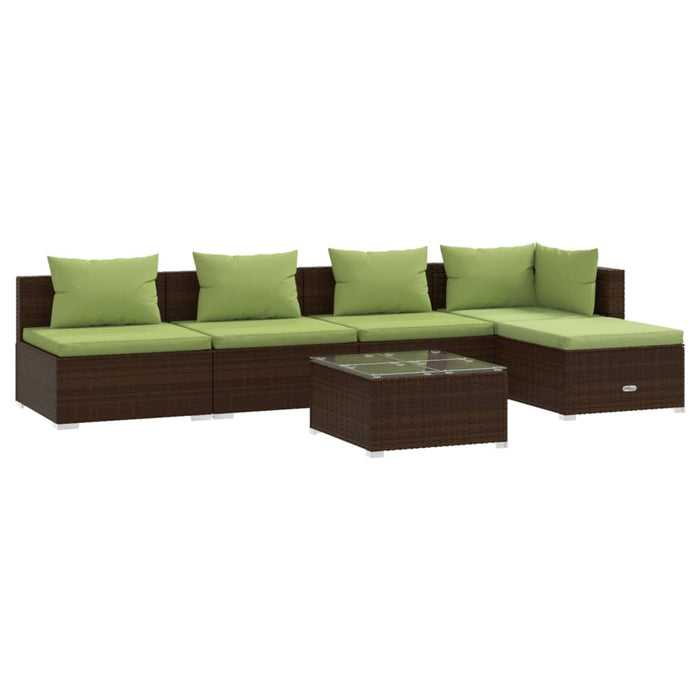 6-tlg. Garten-Lounge-Set mit Kissen Poly Rattan Braun