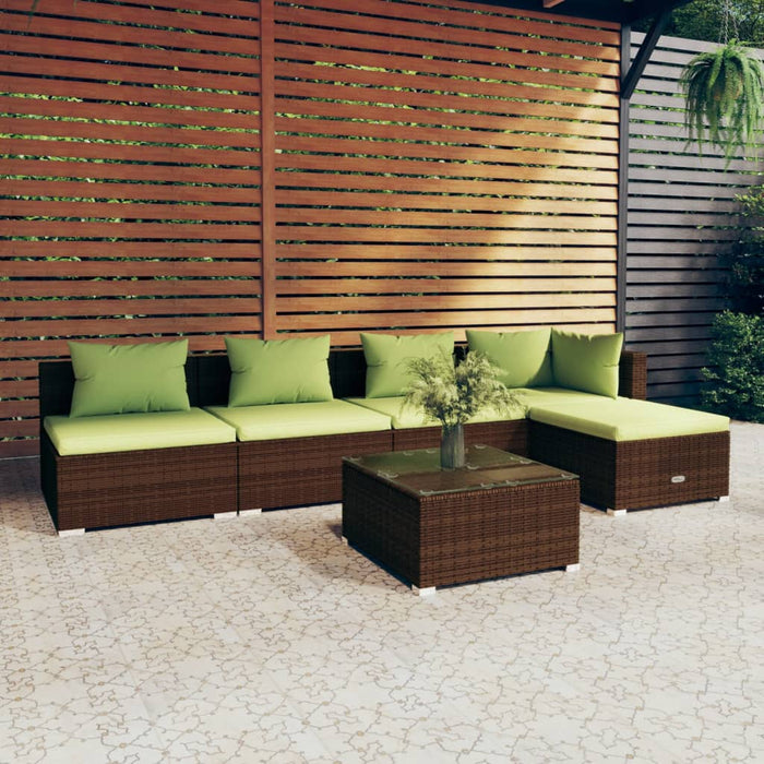 6-tlg. Garten-Lounge-Set mit Kissen Poly Rattan Braun