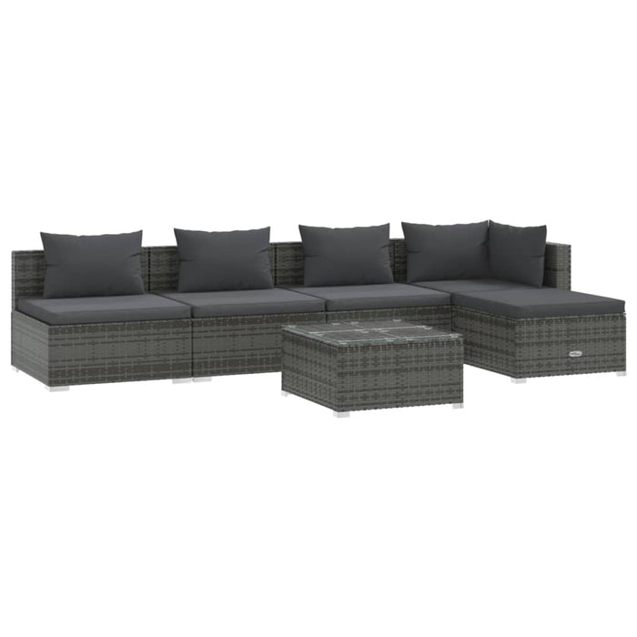 6-tlg. Garten-Lounge-Set mit Kissen Poly Rattan Grau