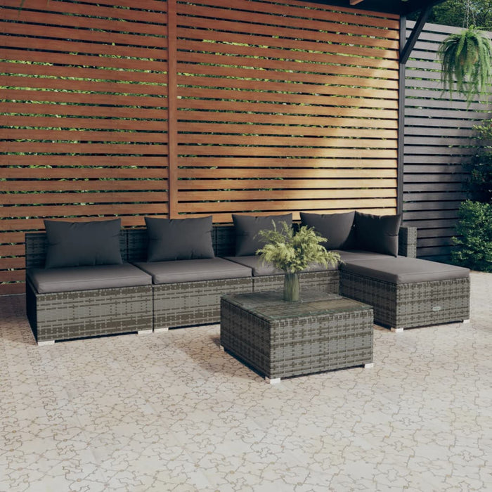 6-tlg. Garten-Lounge-Set mit Kissen Poly Rattan Grau