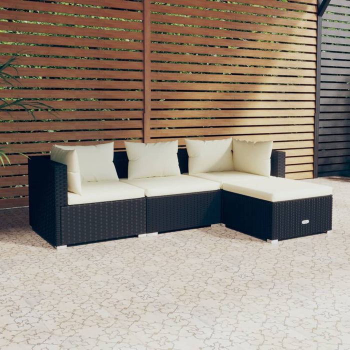 4-tlg. Garten-Lounge-Set mit Auflagen Poly Rattan Schwarz