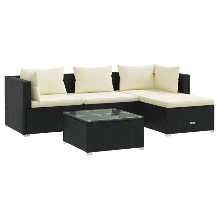 5-tlg. Garten-Lounge-Set mit Kissen Poly Rattan Schwarz