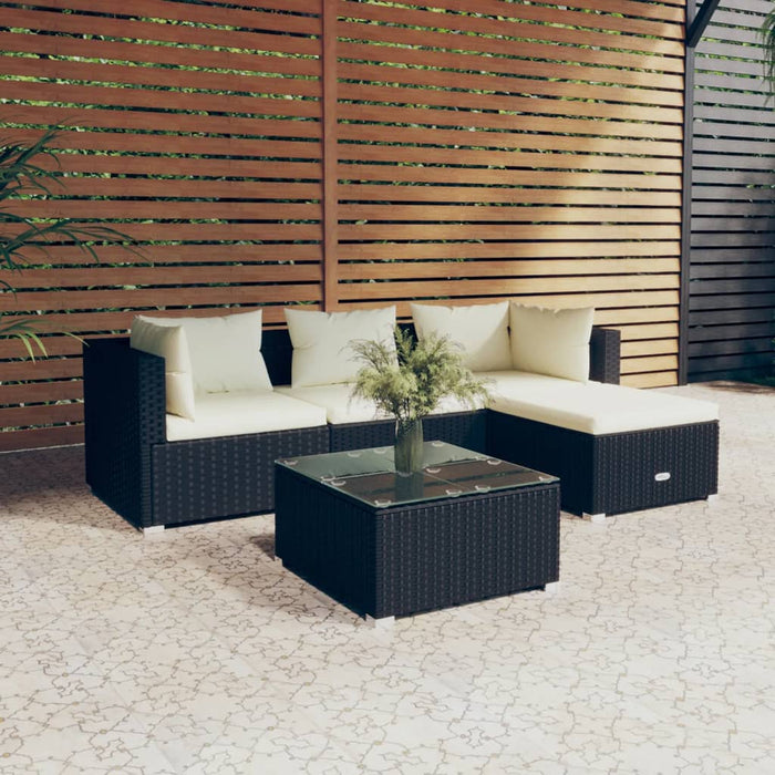 5-tlg. Garten-Lounge-Set mit Kissen Poly Rattan Schwarz