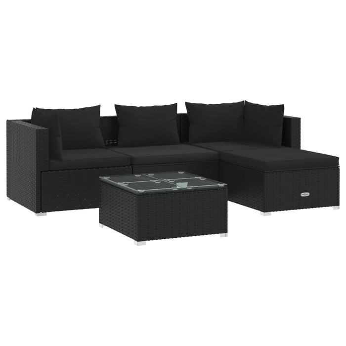 5-tlg. Garten-Lounge-Set mit Kissen Poly Rattan Schwarz
