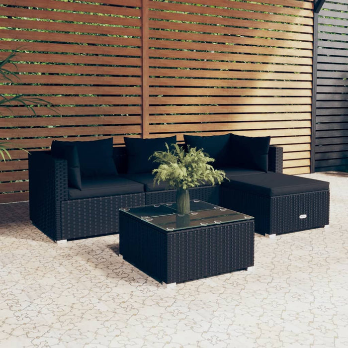 5-tlg. Garten-Lounge-Set mit Kissen Poly Rattan Schwarz