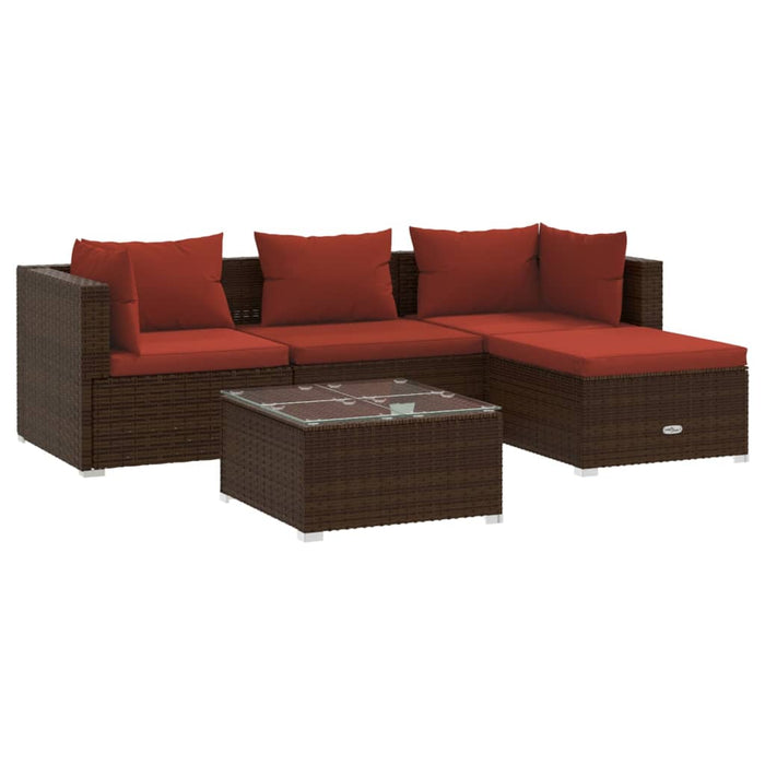 5-tlg. Garten-Lounge-Set mit Kissen Poly Rattan Braun