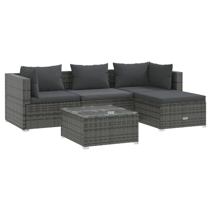 5-tlg. Garten-Lounge-Set mit Kissen Poly Rattan Grau