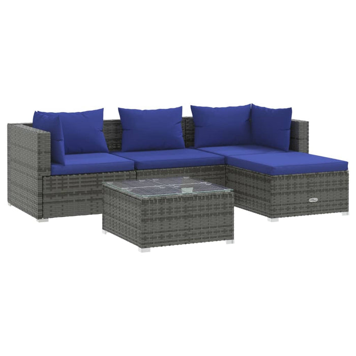 5-tlg. Garten-Lounge-Set mit Kissen Poly Rattan Grau