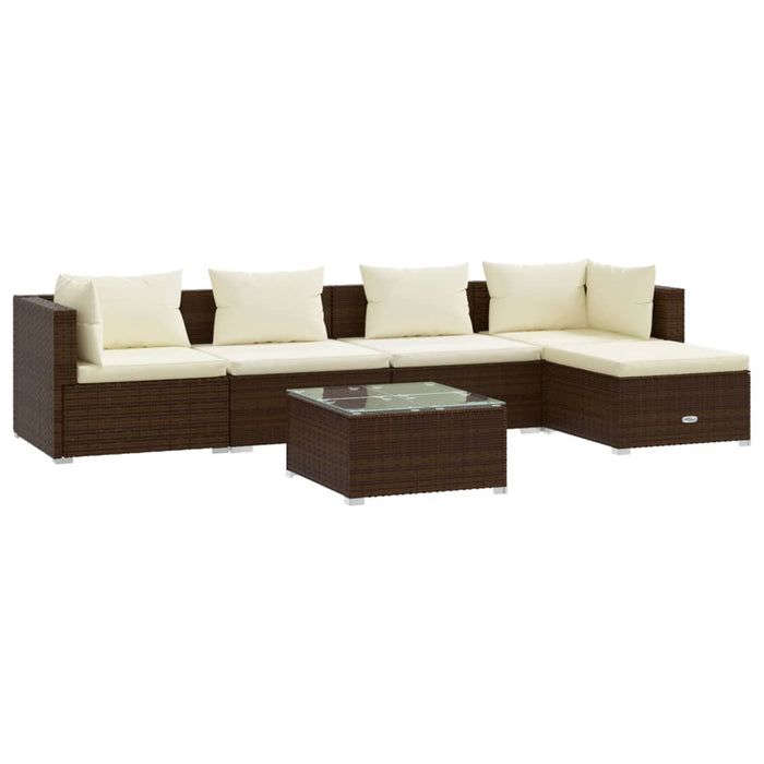 6-tlg. Garten-Lounge-Set mit Kissen Poly Rattan Braun