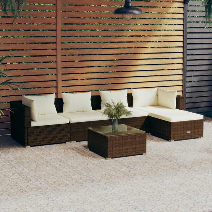 6-tlg. Garten-Lounge-Set mit Kissen Poly Rattan Braun