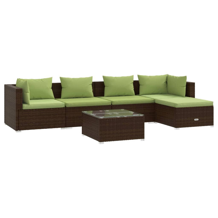 6-tlg. Garten-Lounge-Set mit Kissen Poly Rattan Braun