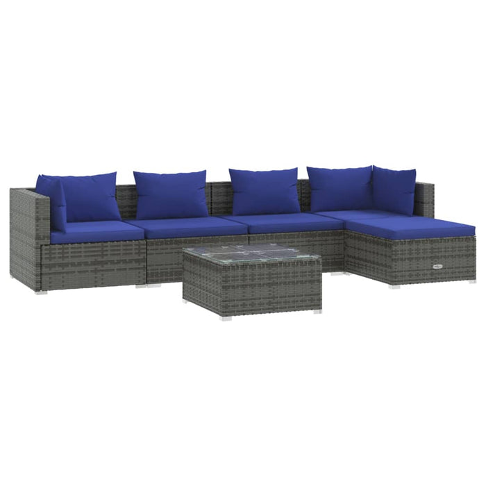 6-tlg. Garten-Lounge-Set mit Kissen Poly Rattan Grau