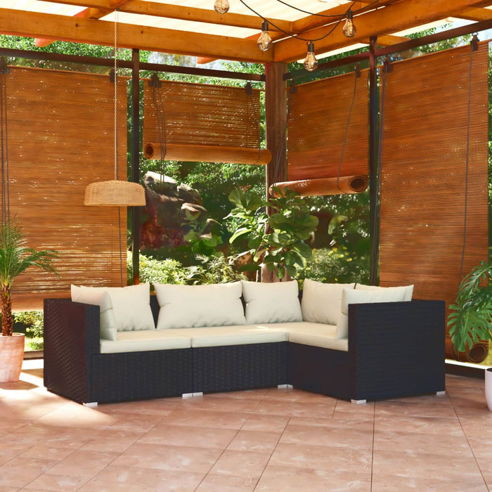 4-tlg. Garten-Lounge-Set mit Kissen Poly Rattan Schwarz