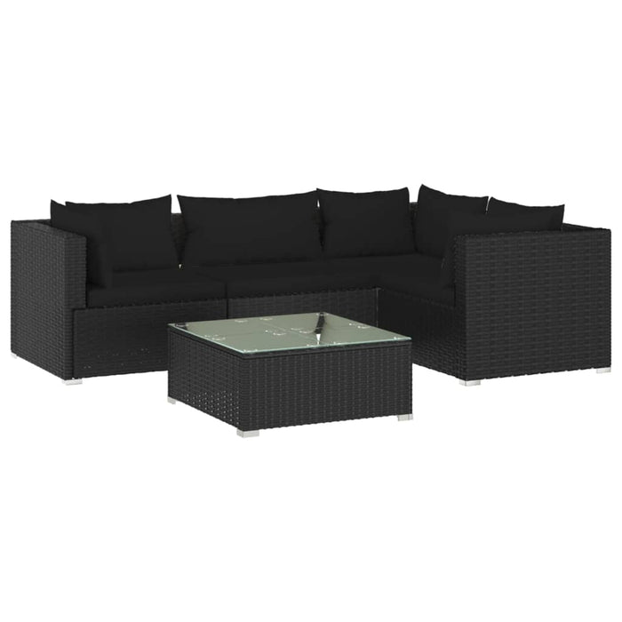 5-tlg. Garten-Lounge-Set mit Kissen Poly Rattan Schwarz