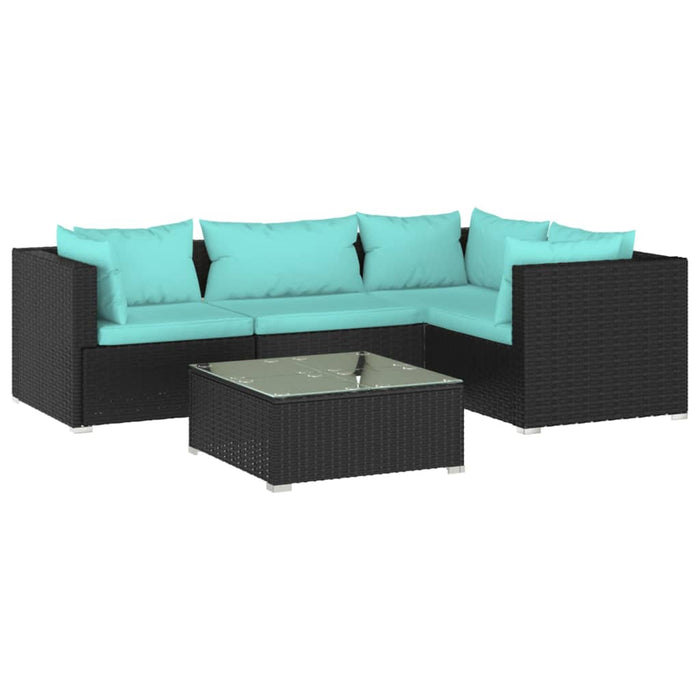 5-tlg. Garten-Lounge-Set mit Kissen Poly Rattan Schwarz