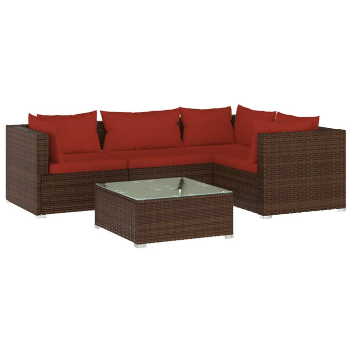 5-tlg. Garten-Lounge-Set mit Kissen Poly Rattan Braun