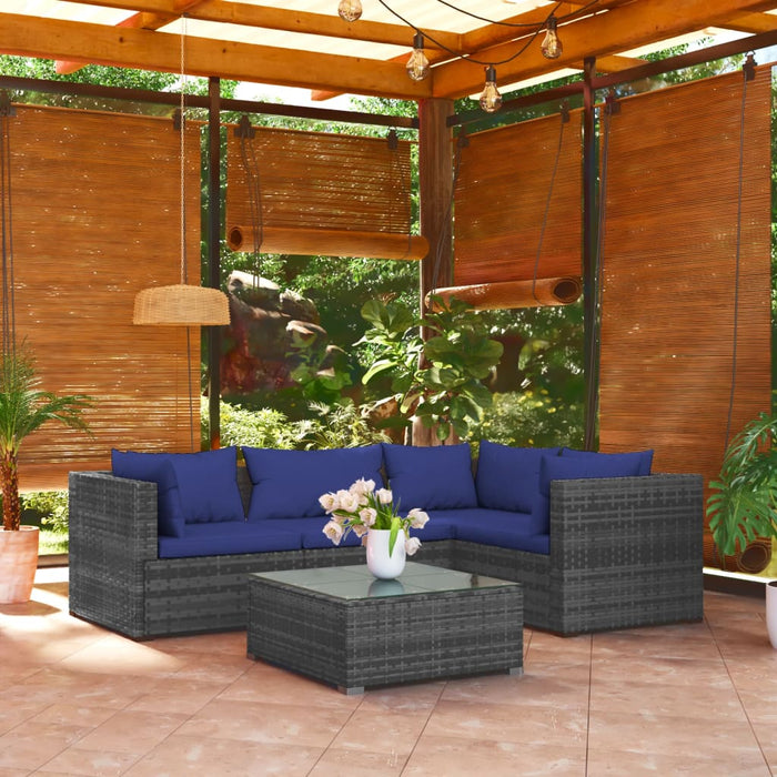 5-tlg. Garten-Lounge-Set mit Kissen Poly Rattan Grau