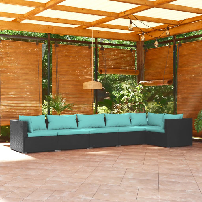 6-tlg. Garten-Lounge-Set mit Kissen Poly Rattan Schwarz