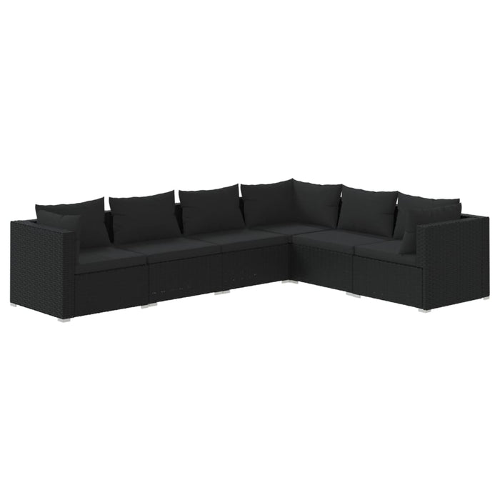 6-tlg. Garten-Lounge-Set mit Kissen Poly Rattan Schwarz