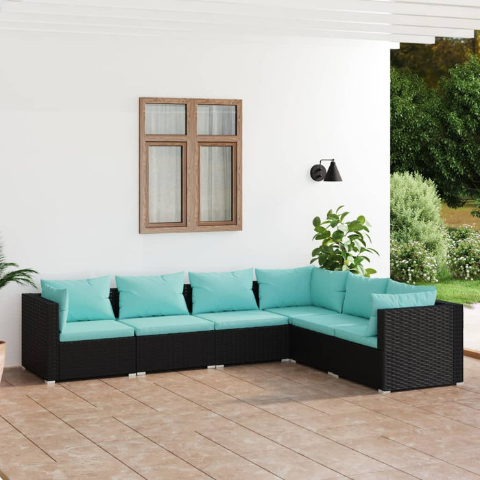 6-tlg. Garten-Lounge-Set mit Kissen Poly Rattan Schwarz