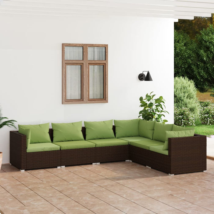 6-tlg. Garten-Lounge-Set mit Kissen Poly Rattan Braun