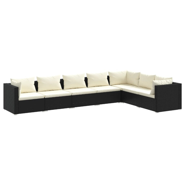 7-tlg. Garten-Lounge-Set mit Kissen Poly Rattan Schwarz