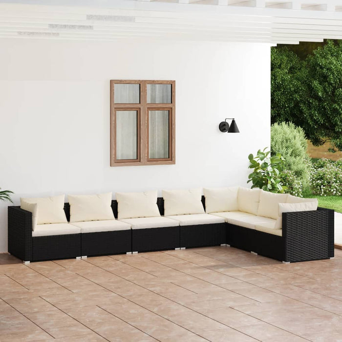7-tlg. Garten-Lounge-Set mit Kissen Poly Rattan Schwarz