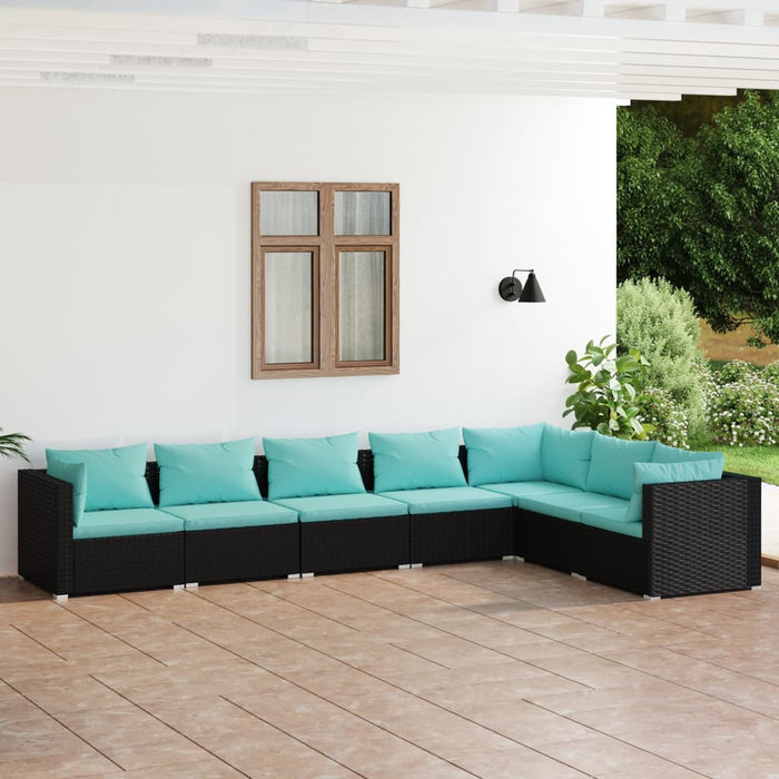 7-tlg. Garten-Lounge-Set mit Kissen Poly Rattan Schwarz