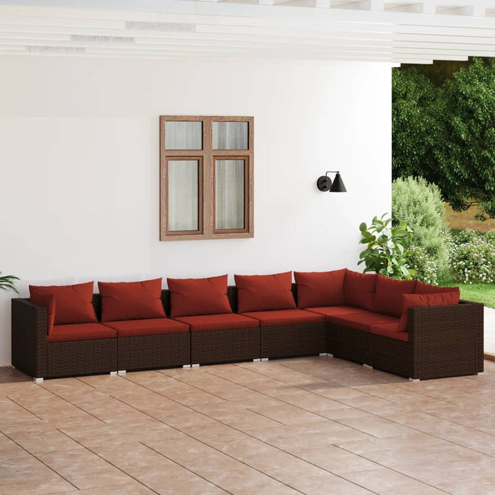 7-tlg. Garten-Lounge-Set mit Kissen Poly Rattan Braun