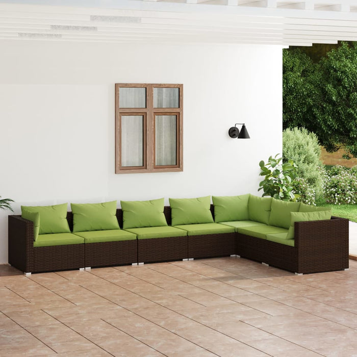 7-tlg. Garten-Lounge-Set mit Kissen Poly Rattan Braun