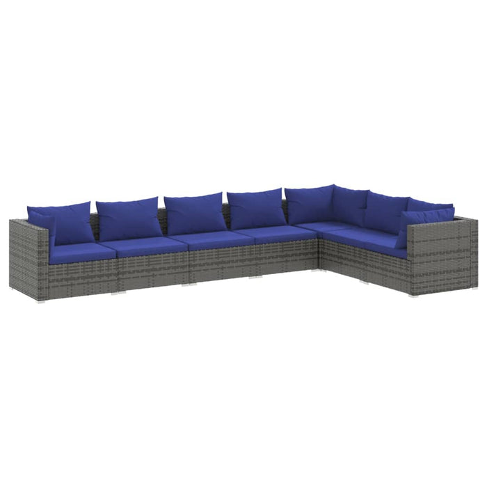 7-tlg. Garten-Lounge-Set mit Kissen Poly Rattan Grau