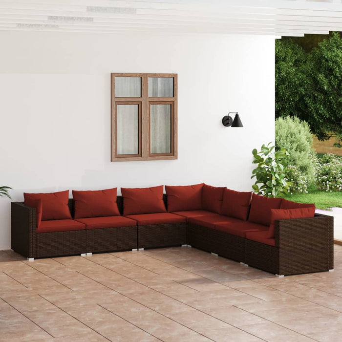 7-tlg. Garten-Lounge-Set mit Kissen Poly Rattan Braun